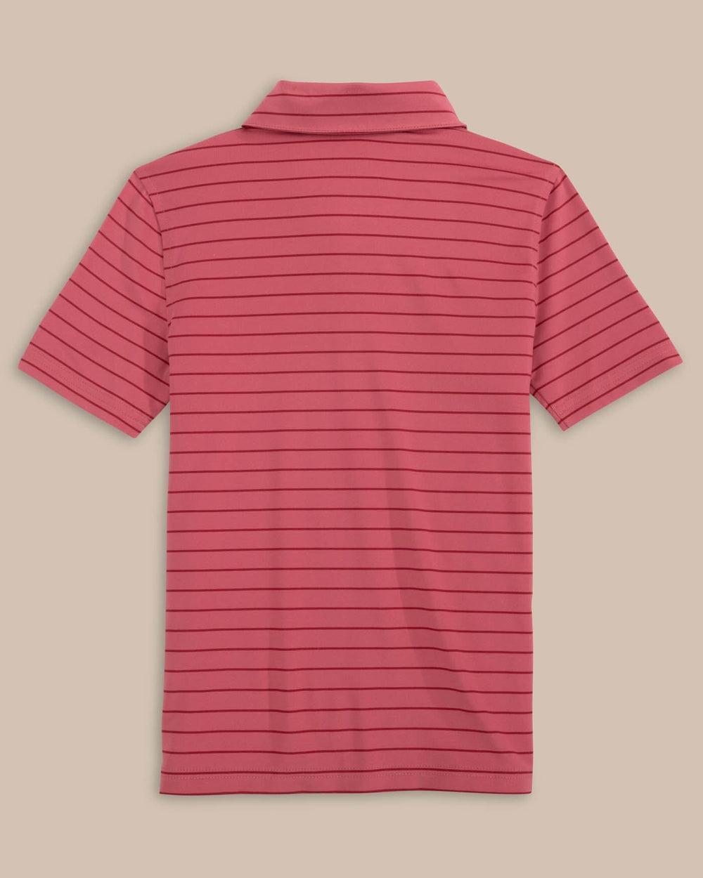 The back view of the Southern Tide Boys Driver Seaglass Stripe Polo by Southern Tide - Mineral Red