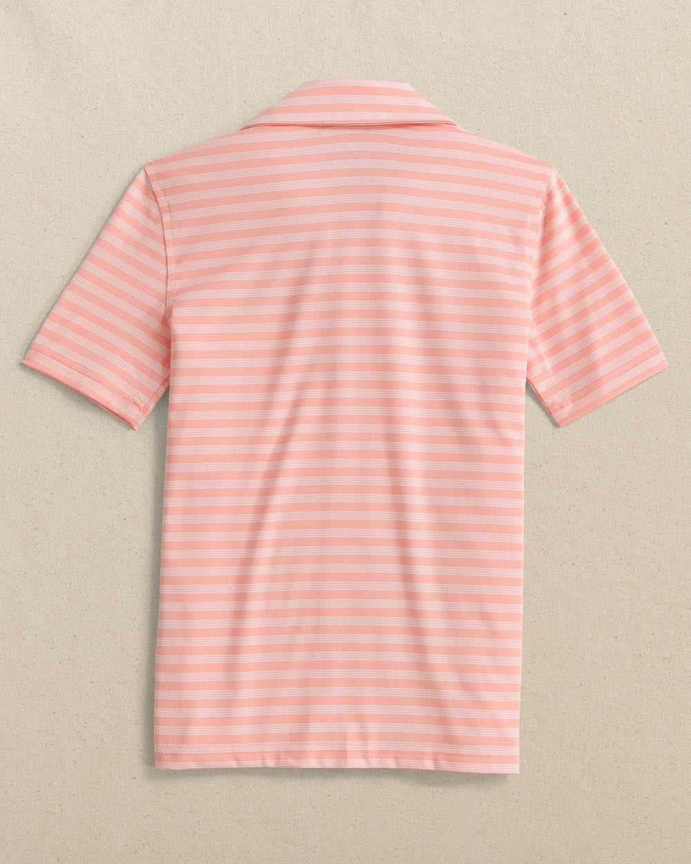 The back view of the Southern Tide Boys Driver Sevilla Stripe Polo by Southern Tide - Petal Pink