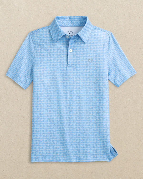 The front view of the Southern Tide Boys Driver Skipping Jacks Printed Performance Polo by Southern Tide - Ocean Channel