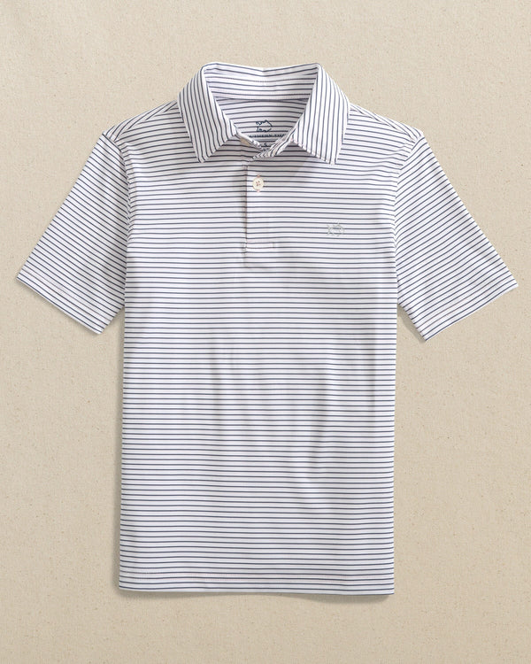 The front view of the Southern Tide Boys Driver Sunbury Stripe Polo by Southern Tide - Classic White