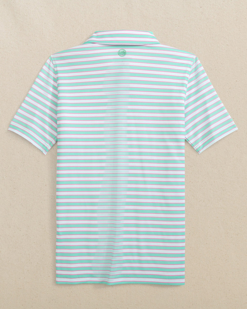 The back view of the Southern Tide Boys Driver Waterway Stripe Printed Performance Polo by Southern Tide - Gulf Shores