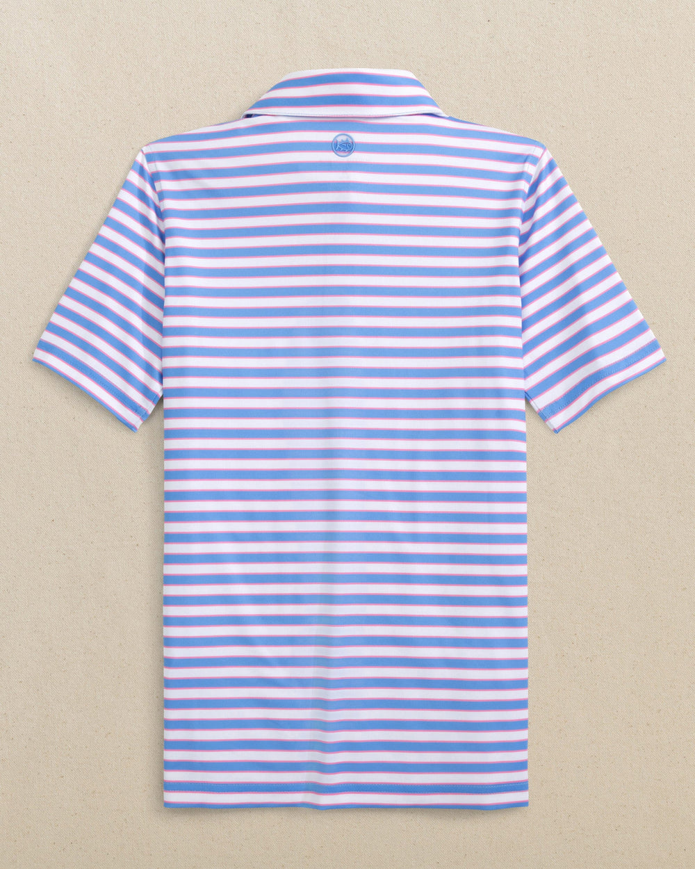 The back view of the Southern Tide Boys Driver Waterway Stripe Printed Performance Polo by Southern Tide - Ocean Channel
