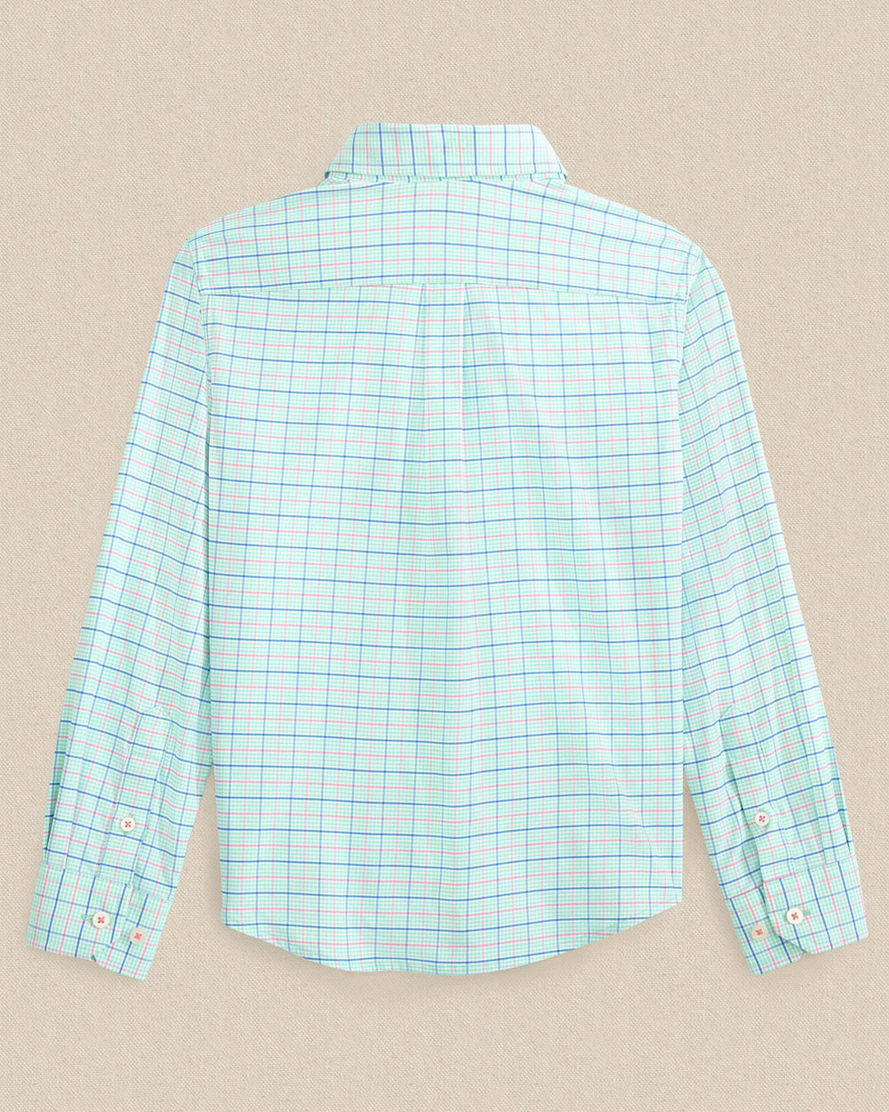 The back view of the Southern Tide Boys Edisto Island Plaid Coastal Breeze® Sport Shirt by Southern Tide - Gulf Shores