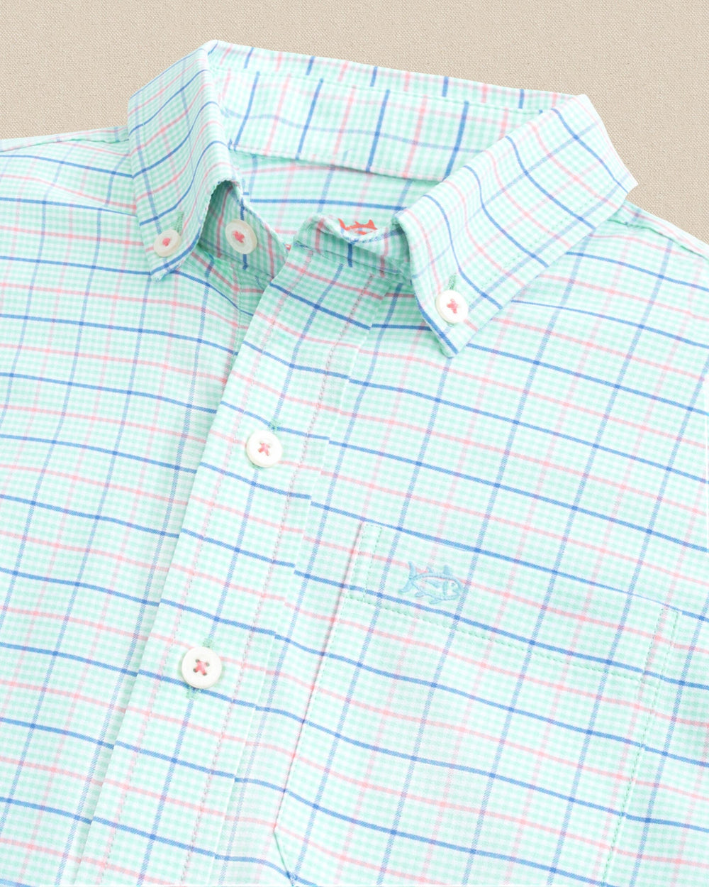 The detail view of the Southern Tide Boys Edisto Island Plaid Coastal Breeze® Sport Shirt by Southern Tide - Gulf Shores