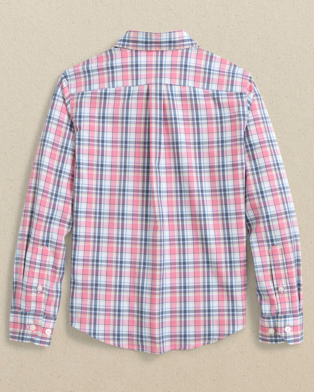 The back view of the Southern Tide Boys Emerald Shores Coastal Passage Sport Shirt by Southern Tide - Bubblegum