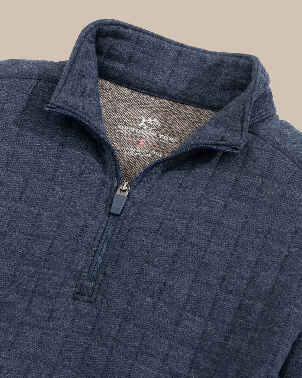 The detail view of the Southern Tide Boys Fairwood Quarter Zip by Southern Tide - Dress Blue