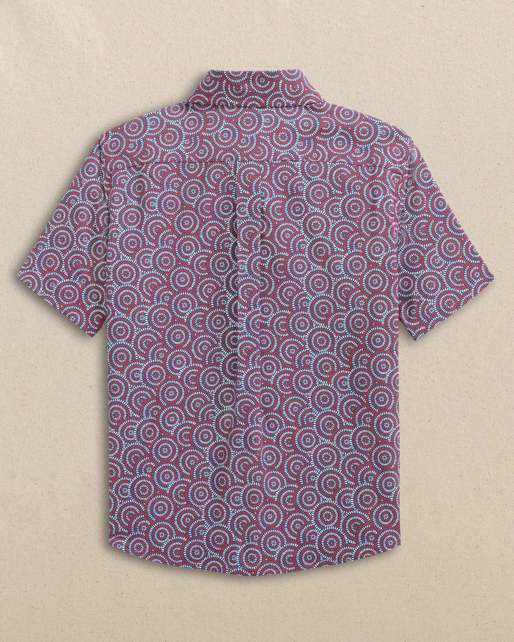 The back view of the Southern Tide Boys Fireworks Coastal Breeze® Short Sleeve Sport Shirt by Southern Tide - Channel Marker Red
