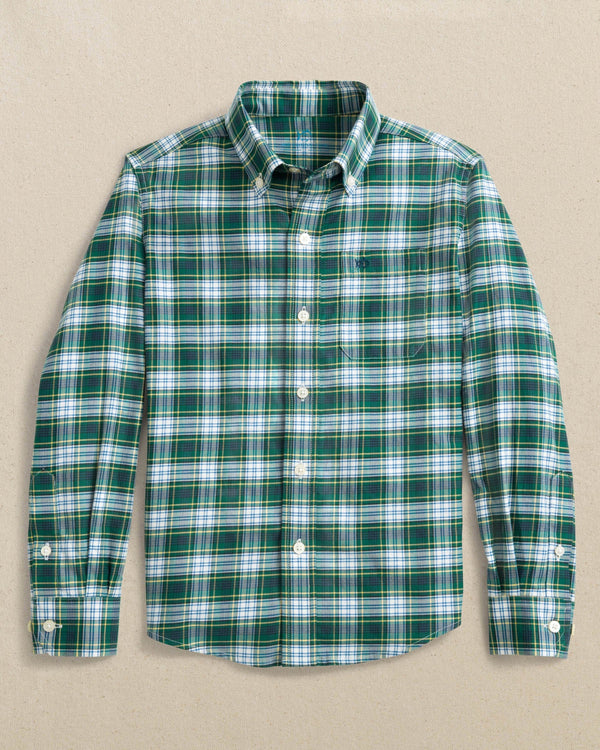 The front view of the Southern Tide Boys Gordon Tartan Skipjack Sport Shirt by Southern Tide - Salt Meadow
