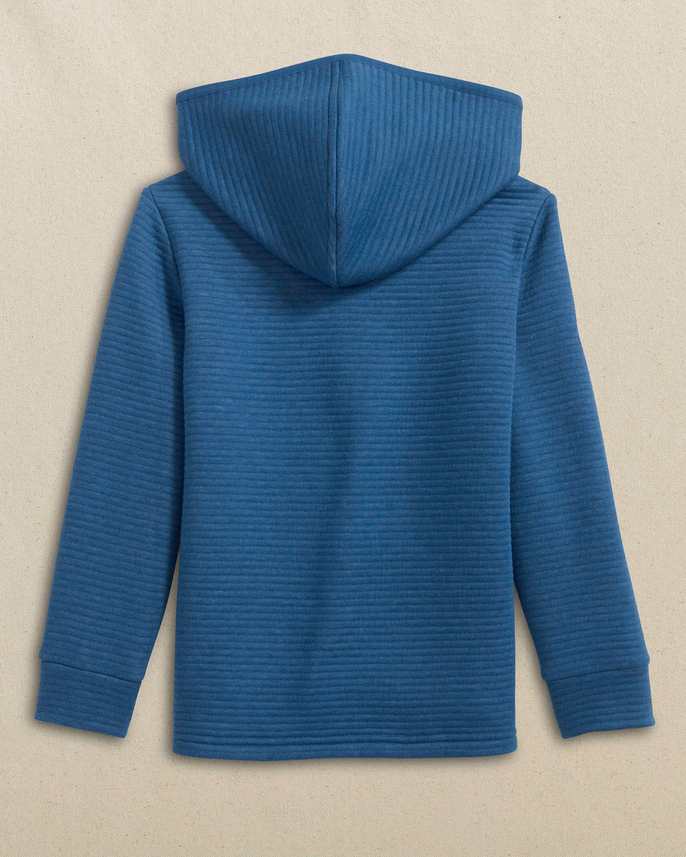 The back view of the Southern Tide Boys Heather Ottoman Quarter Zip Hoodie by Southern Tide - Heather Nautical Blue