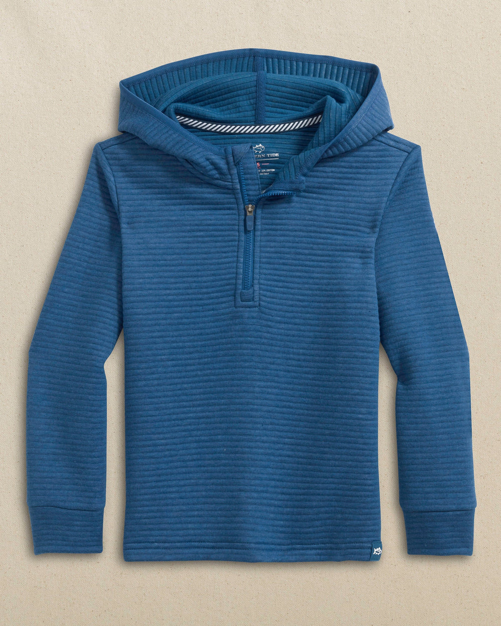 The front view of the Southern Tide Boys Heather Ottoman Quarter Zip Hoodie by Southern Tide - Heather Nautical Blue