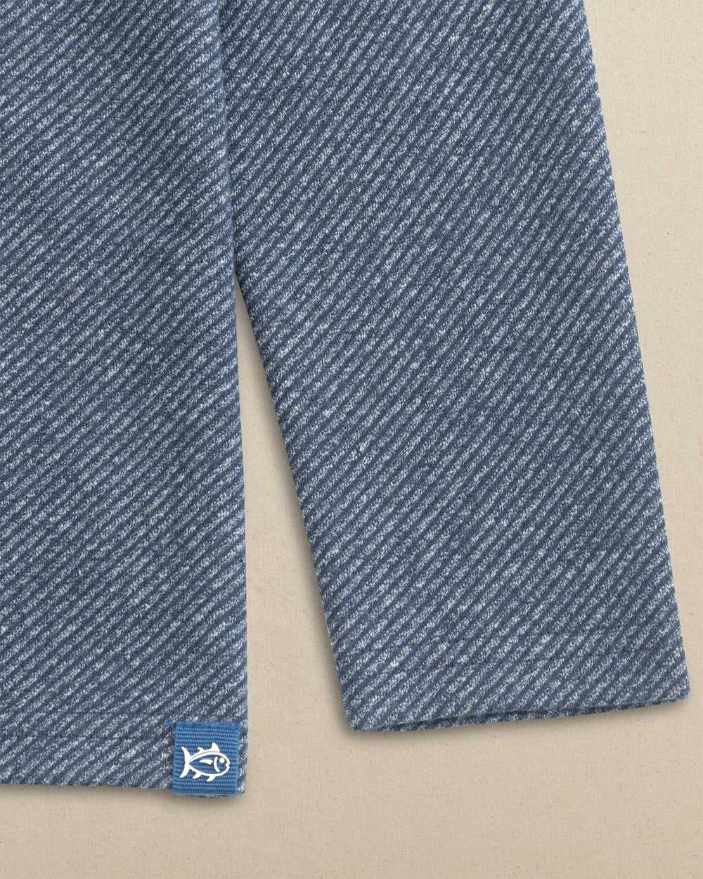 The detail view of the Southern Tide Boys Heather Twill Hoodie by Southern Tide - Heather Dress Blue