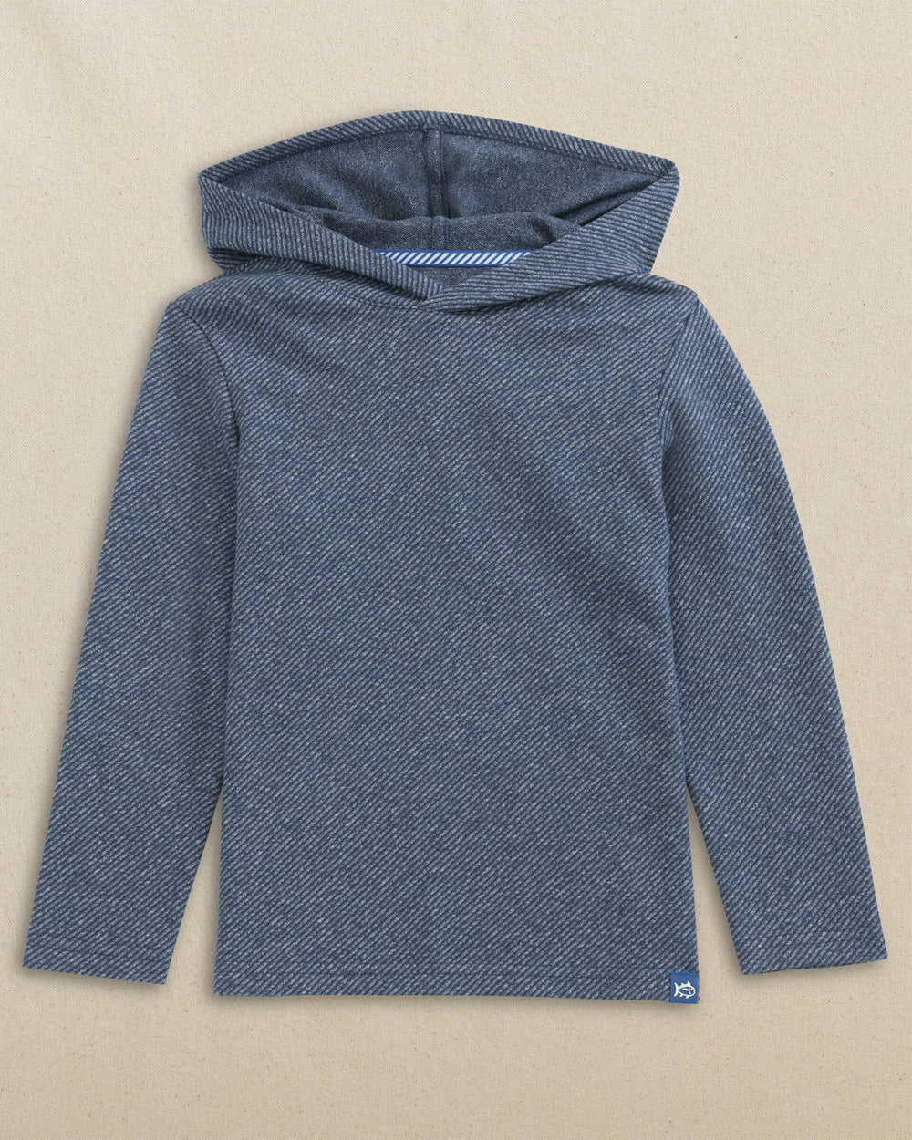 The front view of the Southern Tide Boys Heather Twill Hoodie by Southern Tide - Heather Dress Blue