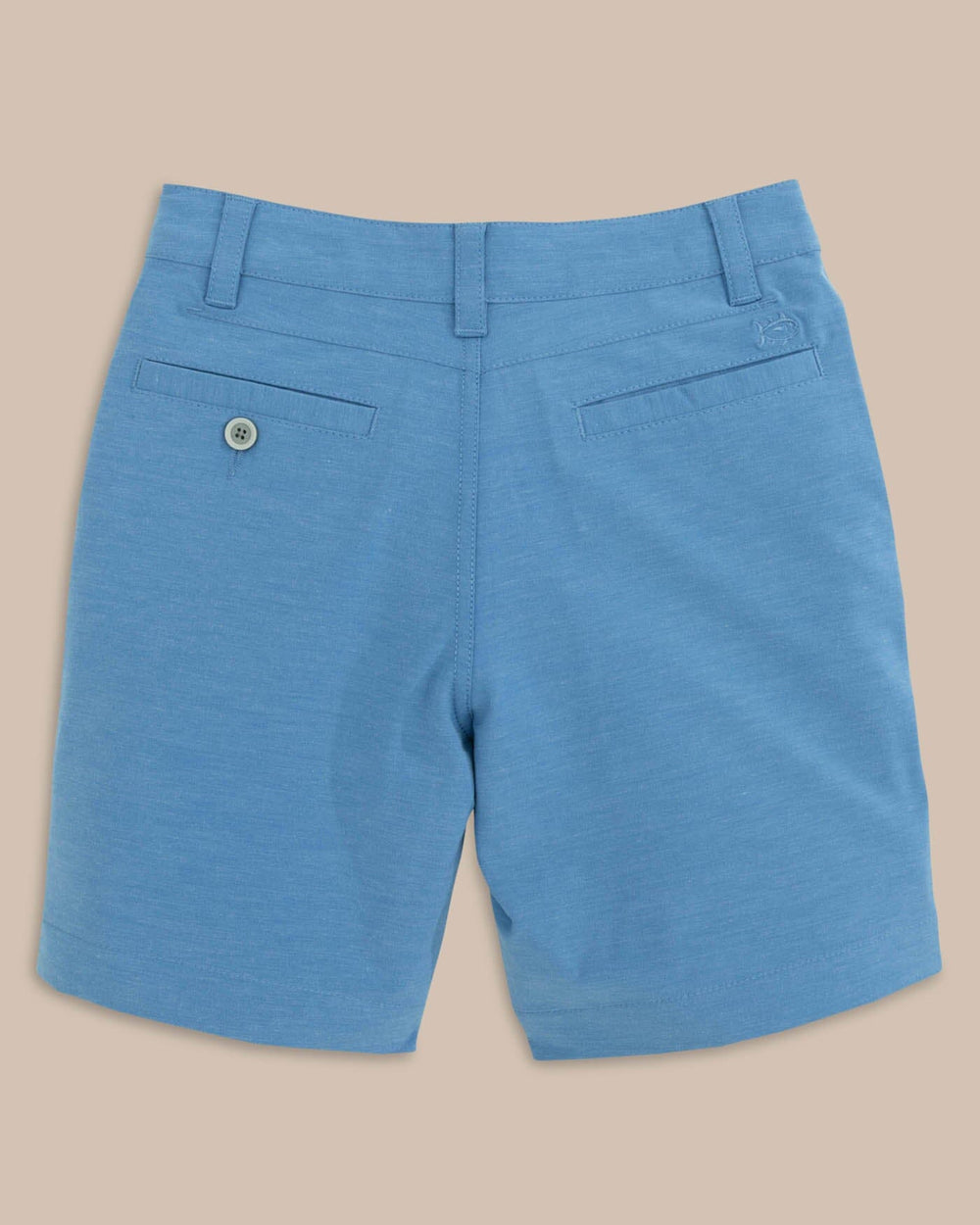 The back view of the Southern Tide Boys Heathered T3 Gulf Short by Southern Tide - Heather Atlantic Blue