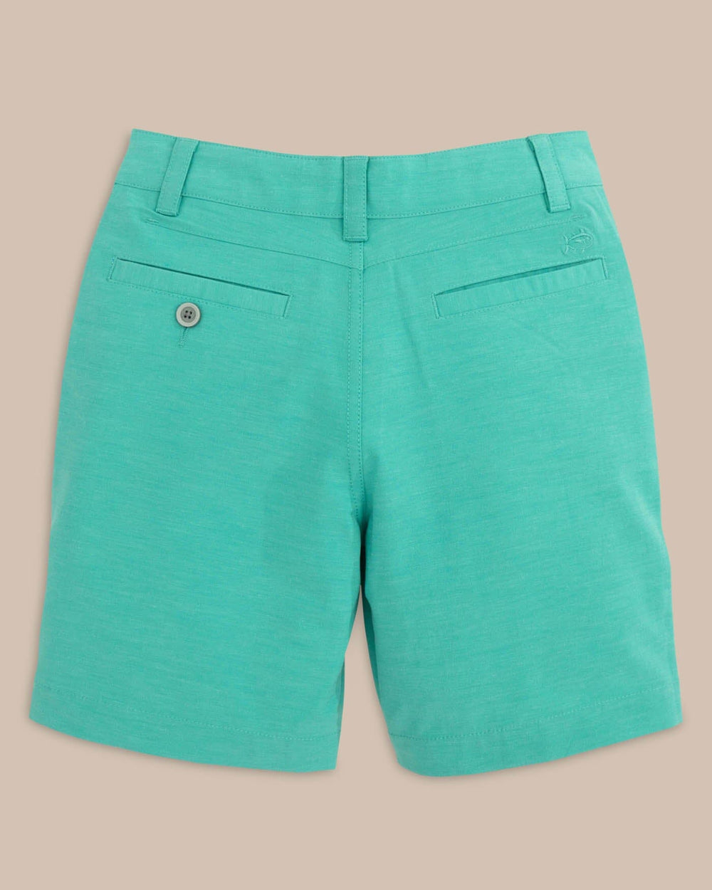 The back view of the Southern Tide Boys Heathered T3 Gulf Short by Southern Tide - Heather Tidal Wave