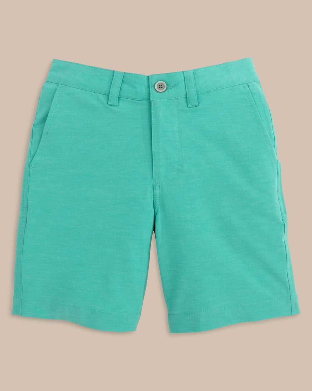 The front view of the Southern Tide Boys Heathered T3 Gulf Short by Southern Tide - Heather Tidal Wave
