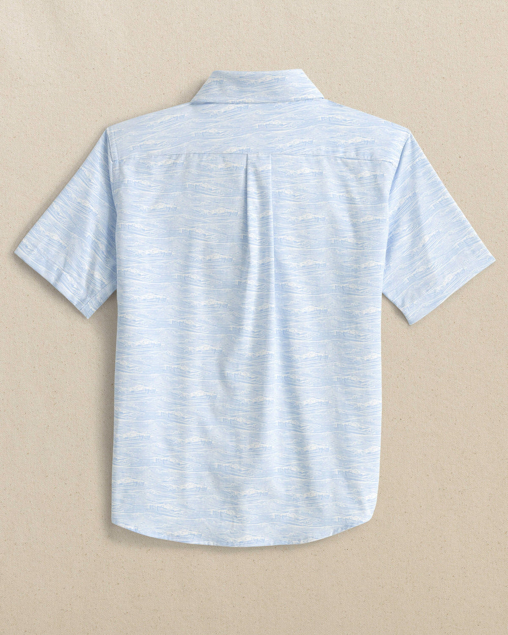 The back view of the Southern Tide Boys Intercoastal Get In Shipshape Short Sleeve Sport Shirt by Southern Tide - Cerulean