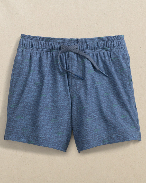 The front view of the Southern Tide Boys Jaw Breakers Swim Trunk by Southern Tide - Light Indigo