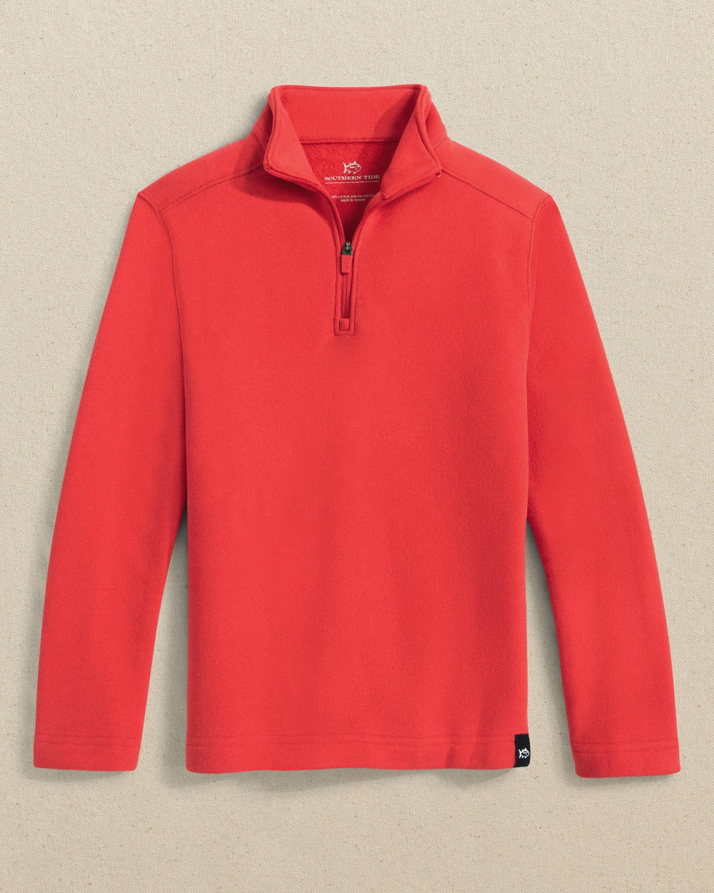 The front view of the Southern Tide Boys Millview Fleece Quarter Zip by Southern Tide - Crab Red