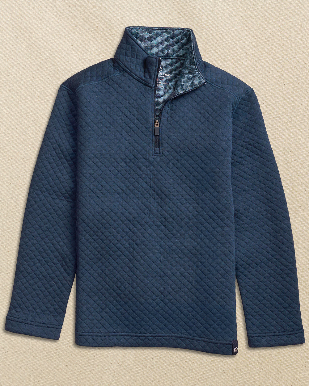 The front view of the Southern Tide Boys Oak Island Quarter Zip by Southern Tide - Dress Blue