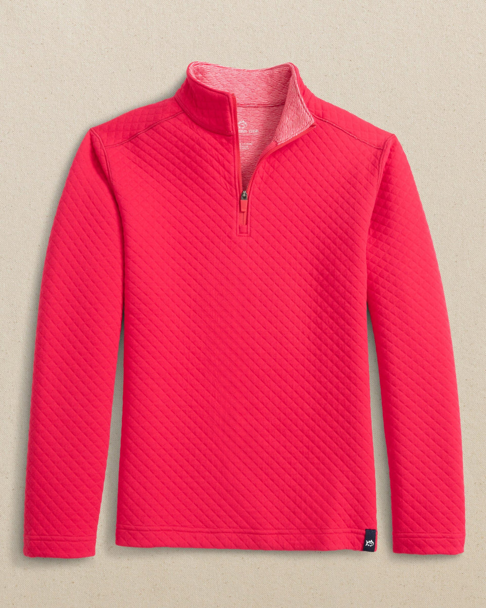 The front view of the Southern Tide Boys Oak Island Quarter Zip by Southern Tide - Grenadine Red
