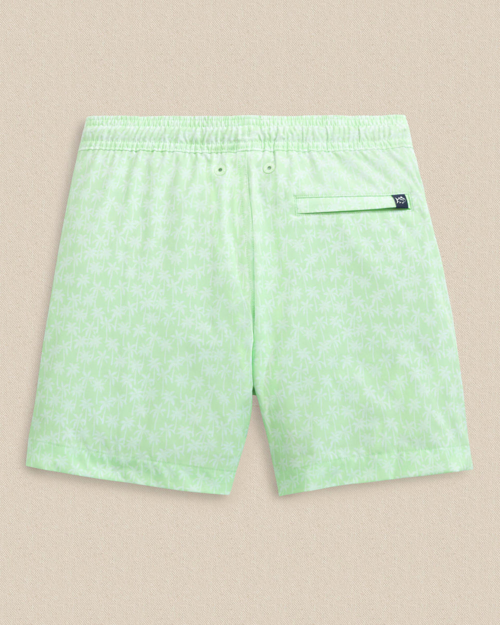 The back view of the Southern Tide Boys Palmy Vibes Maritime Swim Trunk by Southern Tide - Green Ash