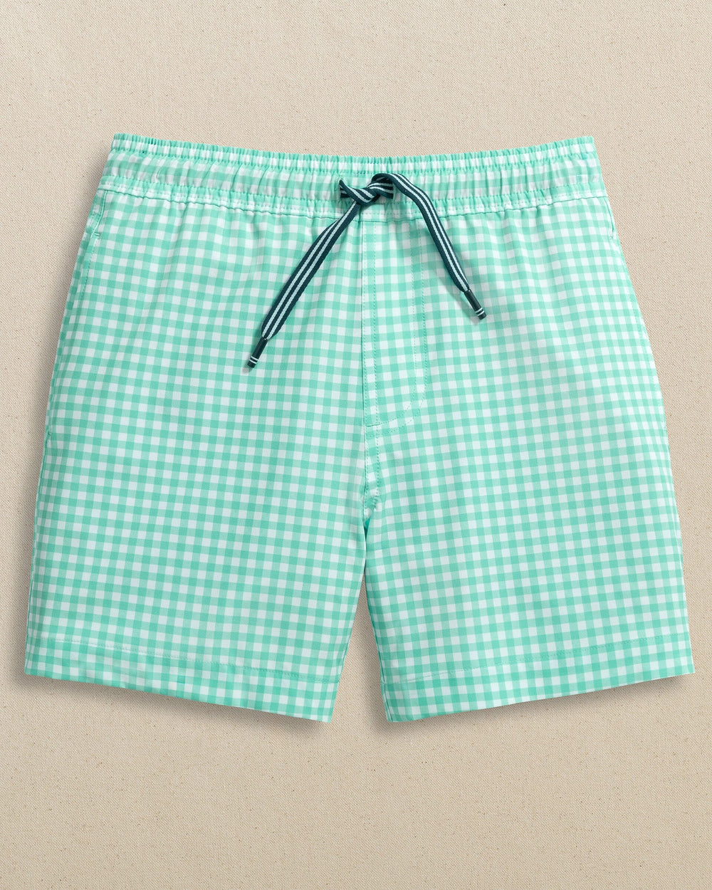 The front view of the Southern Tide Boys Pelican Bay Gingham Maritime Swim Trunk by Southern Tide - Florida Keys