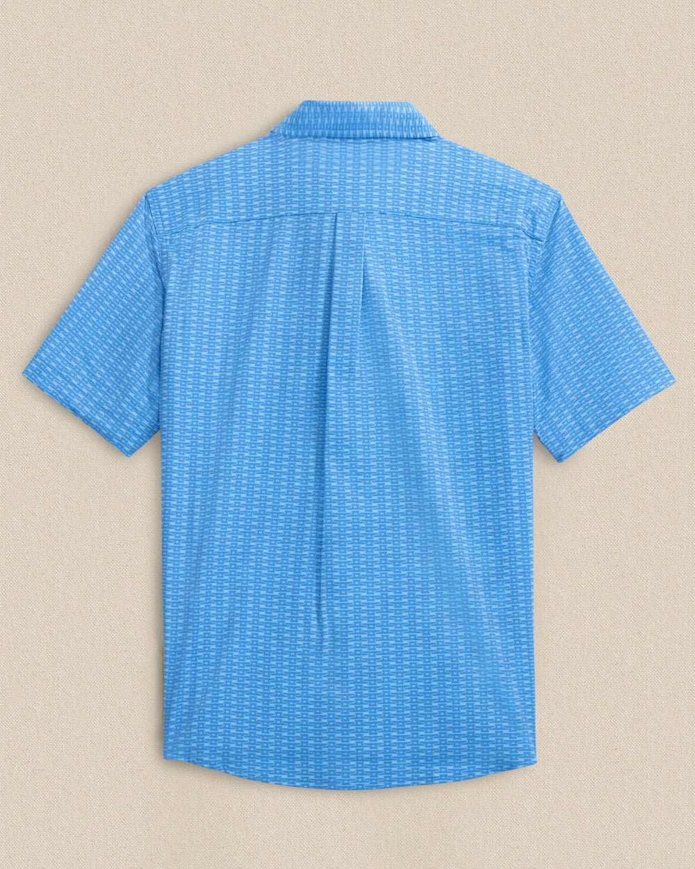 The back view of the Southern Tide Boys Pop Lock & Dock It Coastal Breeze® Short Sleeve Sport Shirt by Southern Tide - Blue Stream