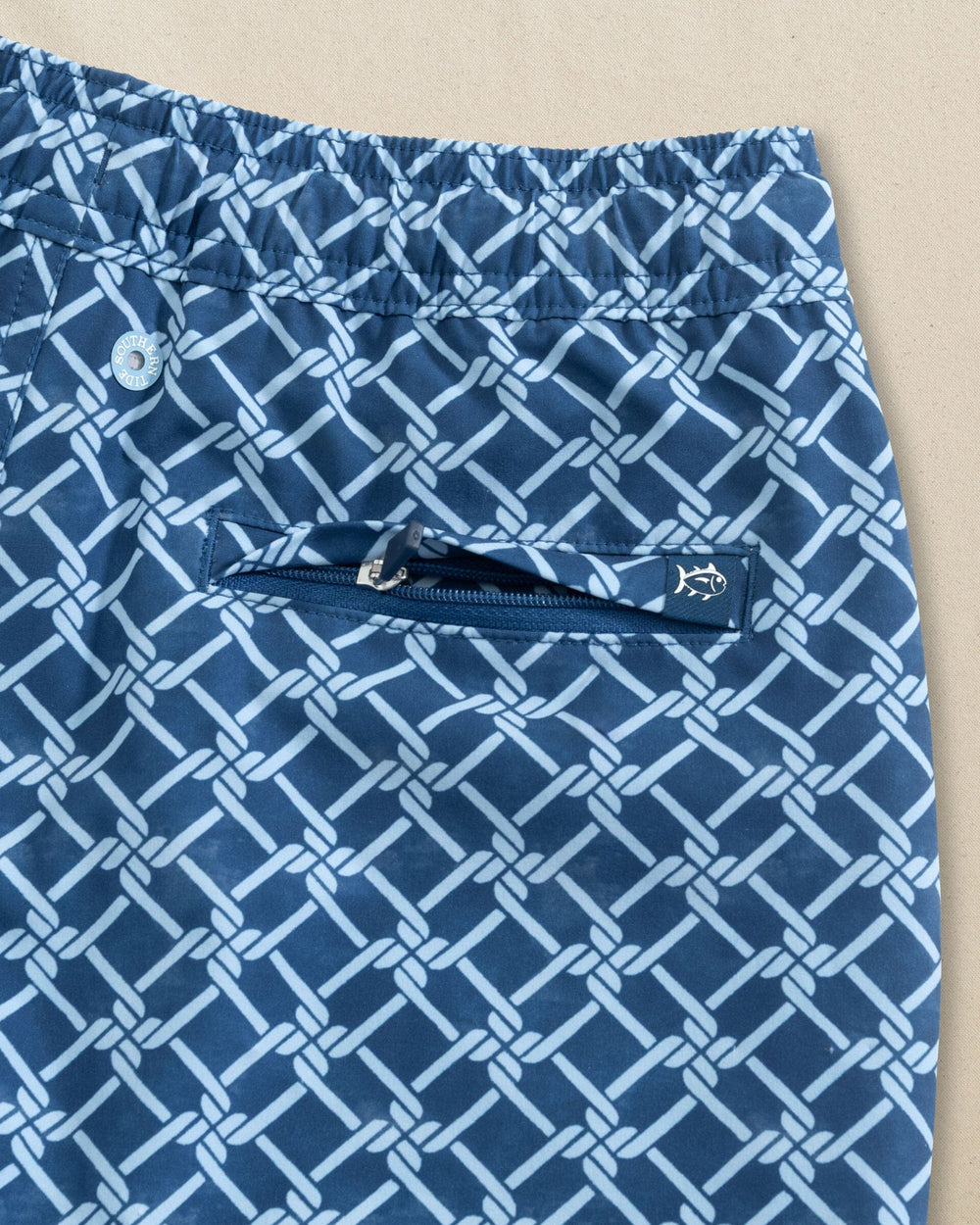 The detail view of the Southern Tide Boys Rope Geo Maritime Swim Trunk by Southern Tide - Nautical Blue