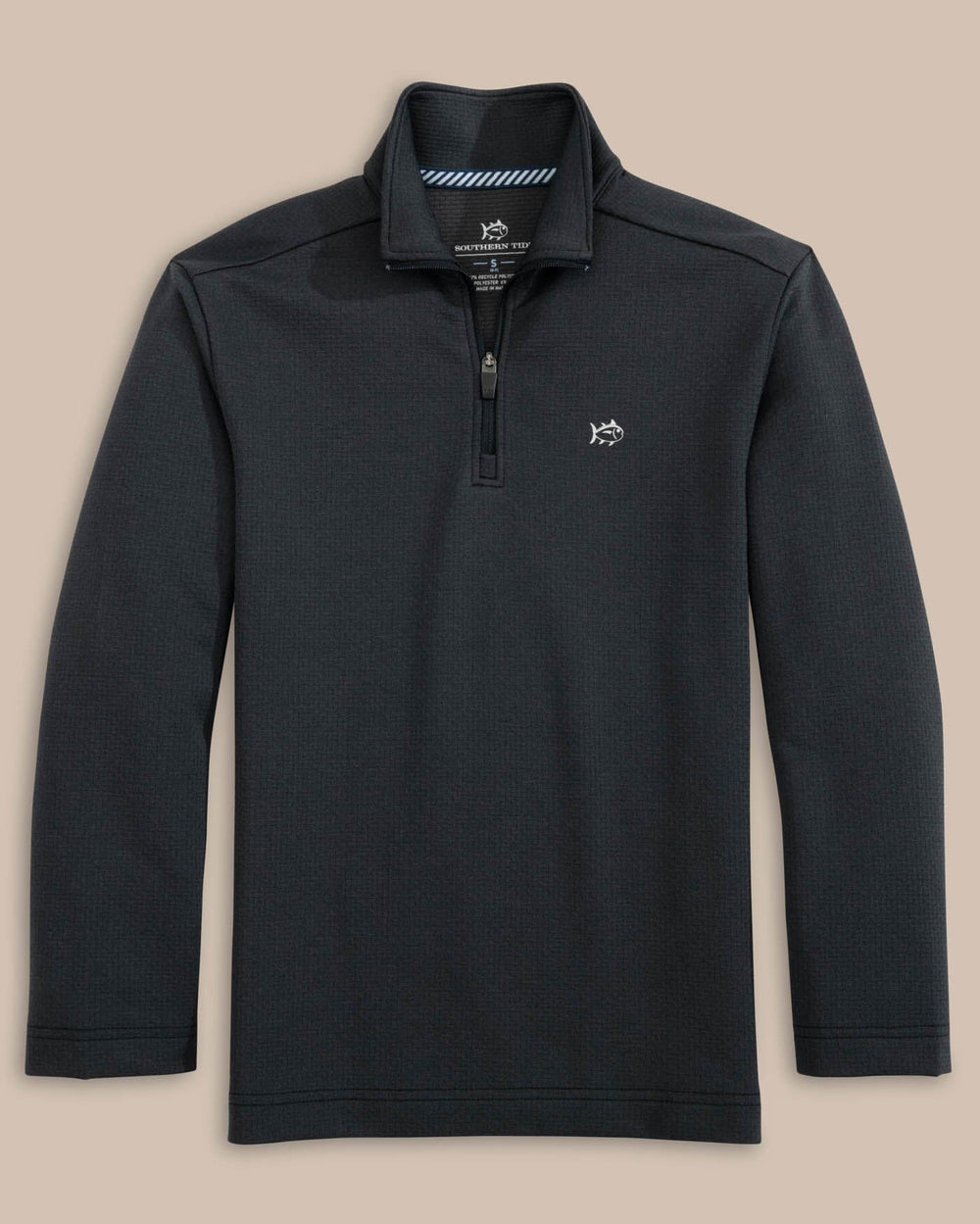 The front view of the Southern Tide Boys Schooner Quarter Zip by Southern Tide - Caviar Black