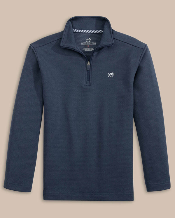 The front view of the Southern Tide Boys Schooner Quarter Zip by Southern Tide - Dress Blue