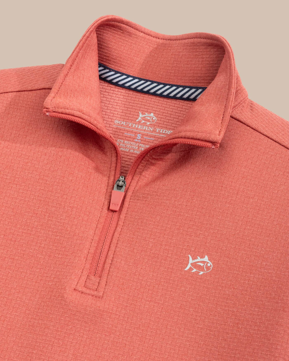 The detail view of the Southern Tide Boys Schooner Quarter Zip by Southern Tide - Mineral Red