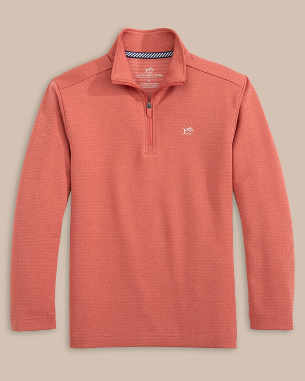 The front view of the Southern Tide Boys Schooner Quarter Zip by Southern Tide - Mineral Red