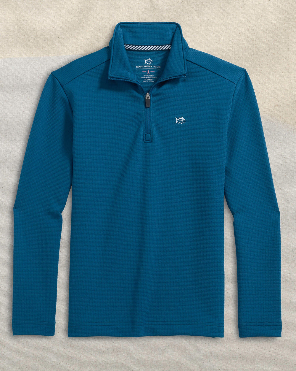 The front view of the Southern Tide Boys Schooner Quarter Zip by Southern Tide - Nautical Blue