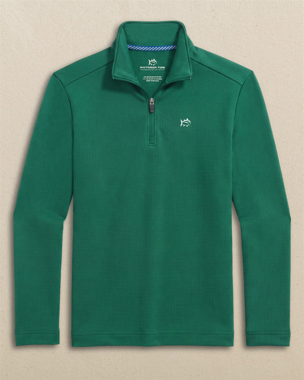 The front view of the Southern Tide Boys Schooner Quarter Zip by Southern Tide - Salt Meadow
