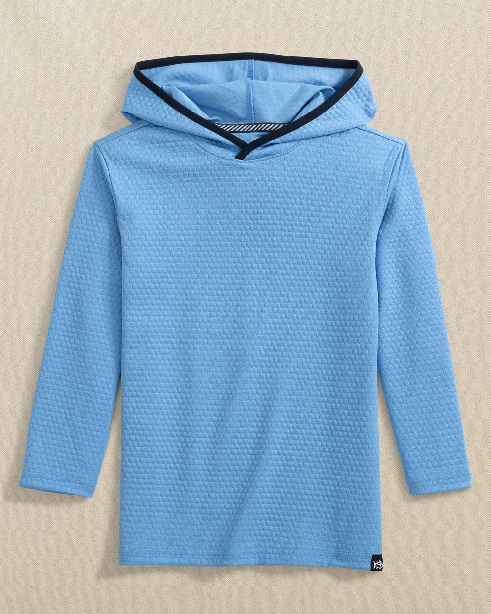 The front view of the Southern Tide Boys Scuttle Hoodie by Southern Tide - Heather Boat Blue