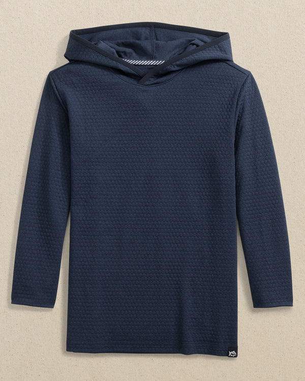 The front view of the Southern Tide Boys Scuttle Hoodie by Southern Tide - Heather True Navy