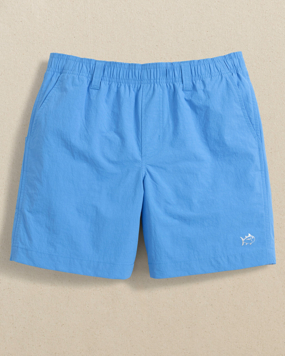 The front view of the Southern Tide Boys Shoreline Active Short by Southern Tide - Boat Blue