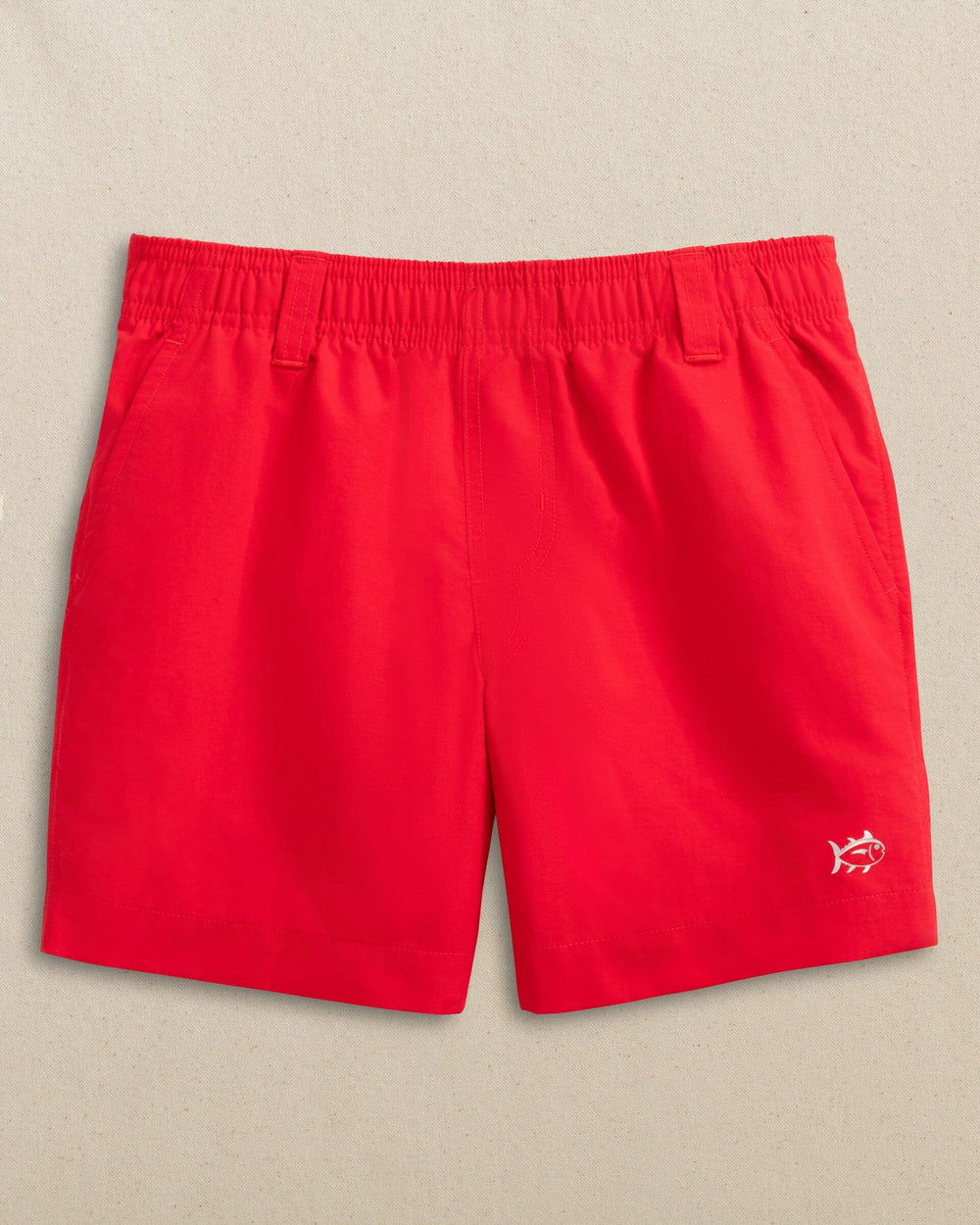 The front view of the Southern Tide Boys Shoreline Active Short by Southern Tide - Channel Marker Red