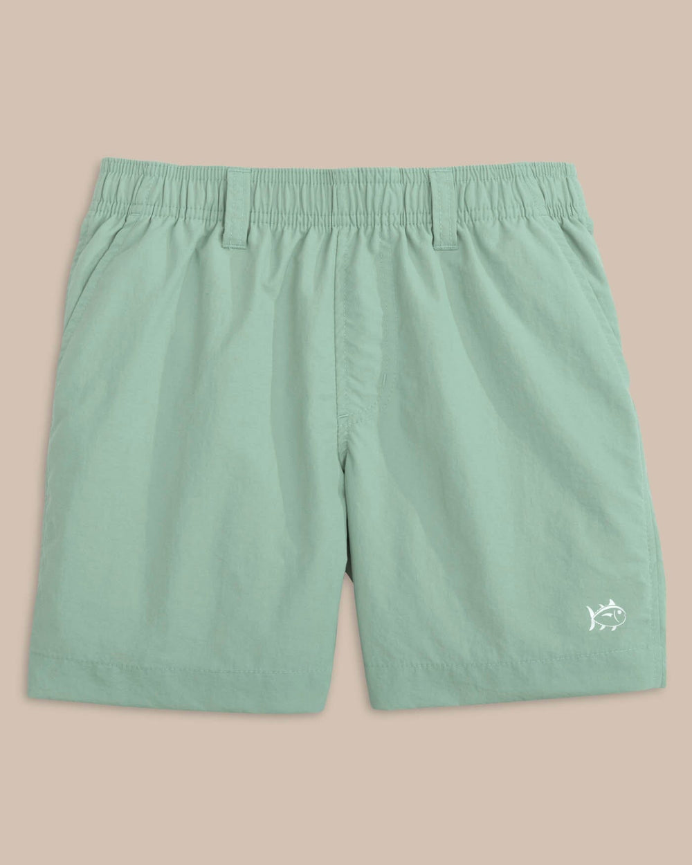 The front view of the Southern Tide Boys Shoreline Active Short by Southern Tide - Green Surf
