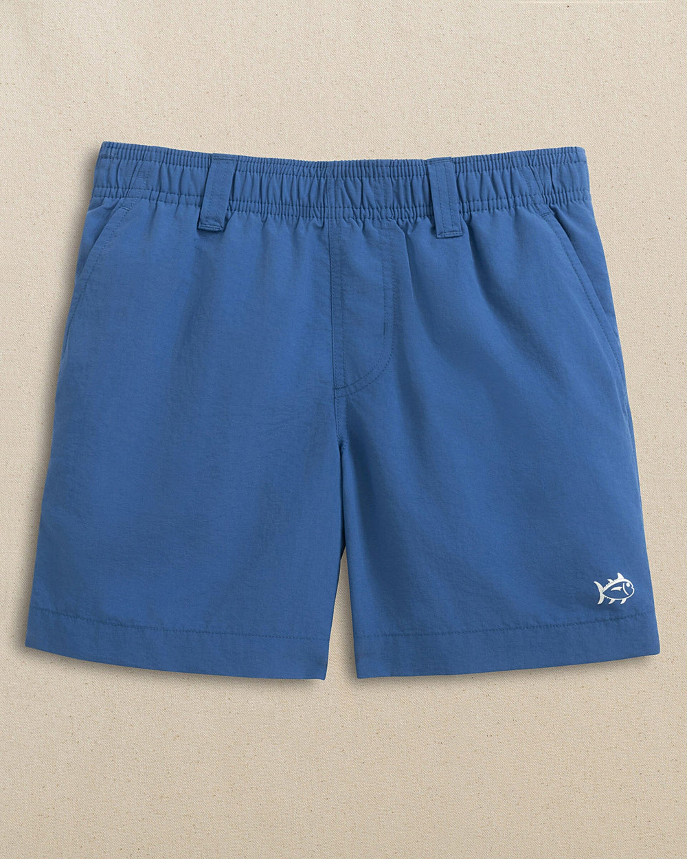 The front view of the Southern Tide Boys Shoreline Active Short by Southern Tide - Nautical Blue