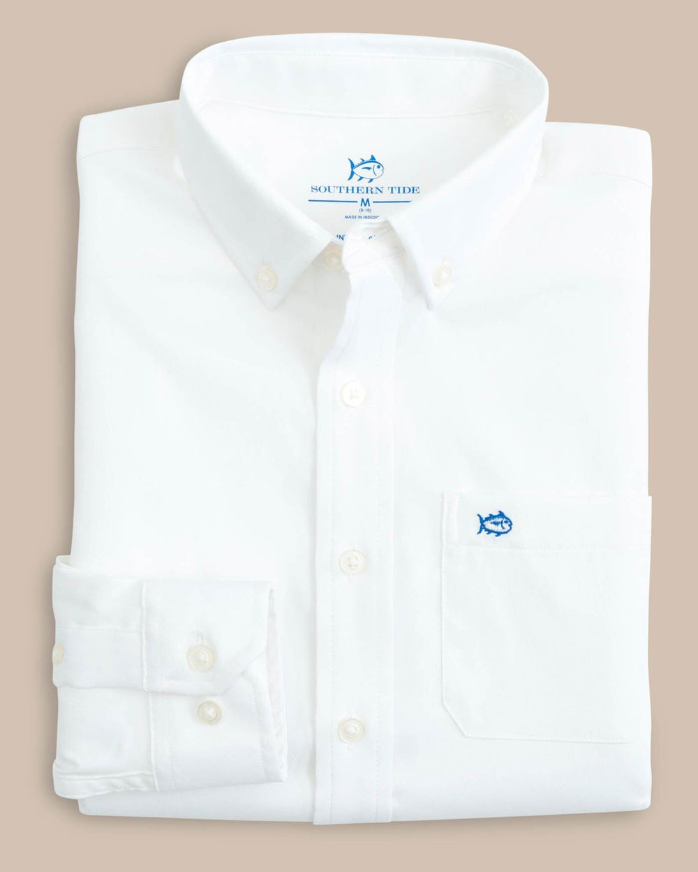 The folded view of the Boys Solid Intercoastal Button Down Shirt by Southern Tide - Classic White