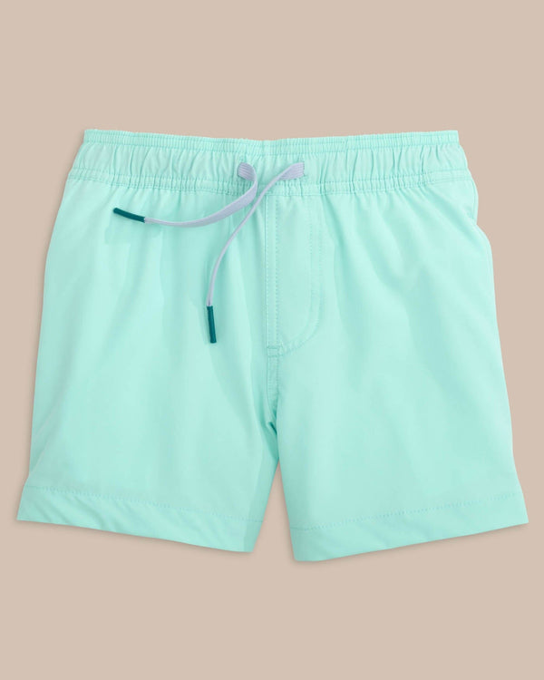 The front view of the Southern Tide boys-solid-swim-trunk-2-1 by Southern Tide - Wake Blue