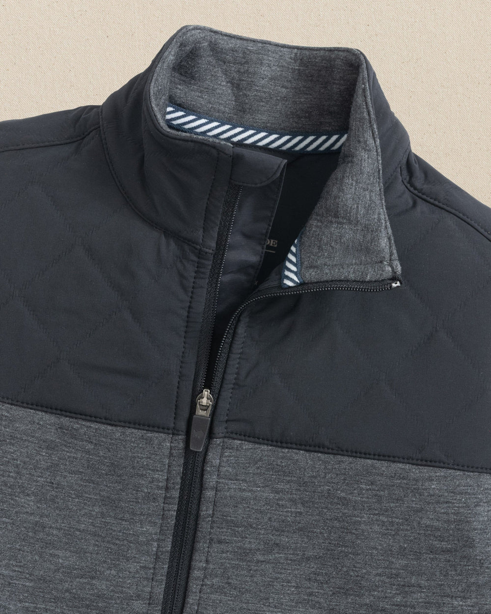 The detail view of the Southern Tide Boys Waterfront Quilted Vest by Southern Tide - Caviar Black