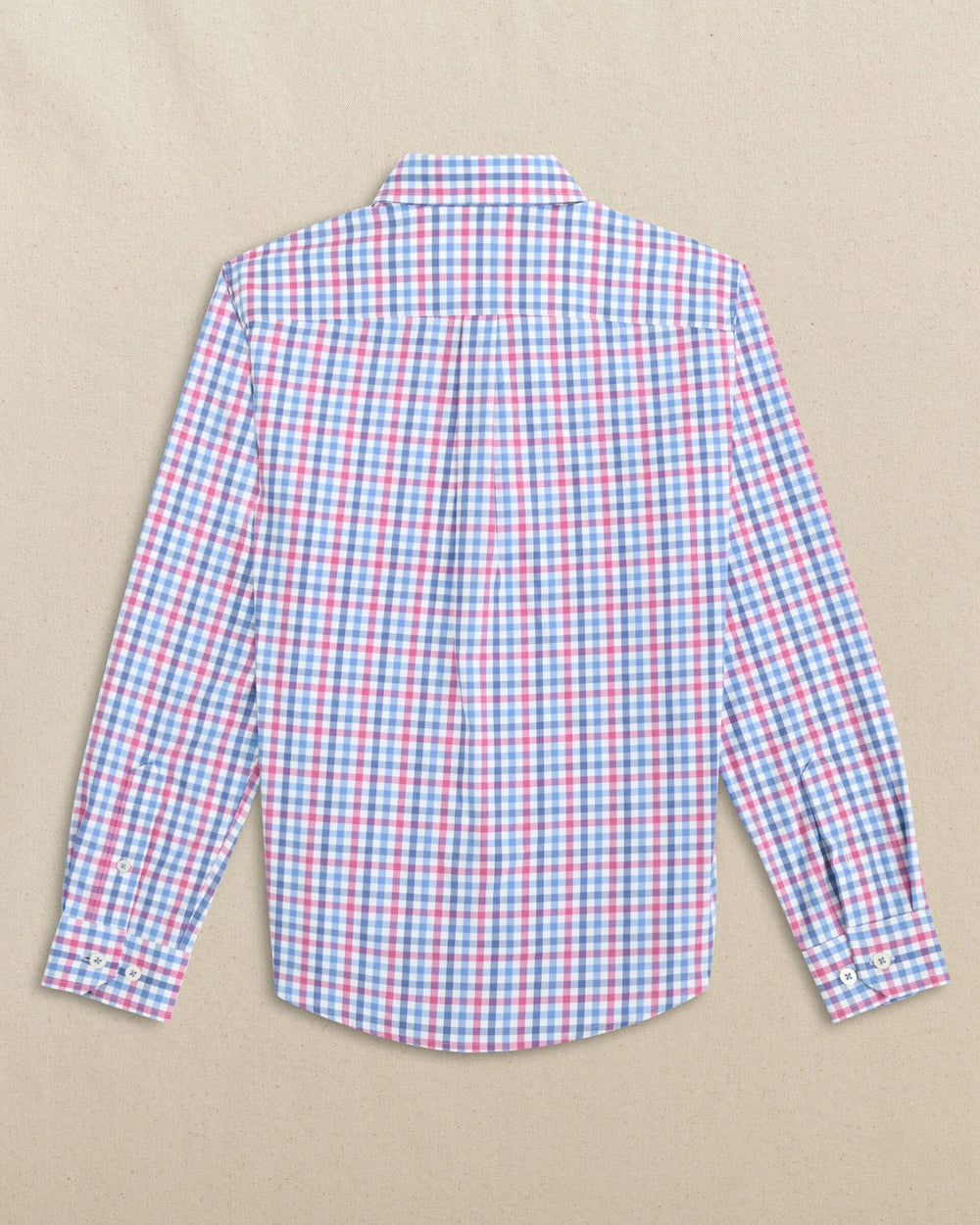 The back view of the Southern Tide Boys Willow Oak Heather Coastal Breeze® Sport Shirt by Southern Tide - Heather Boat Lily