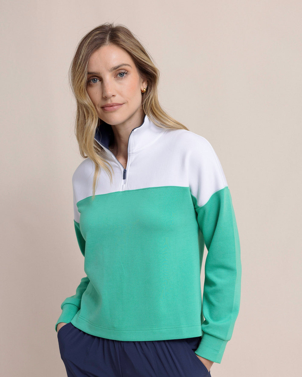 The front angle view of the Southern Tide Braylyn Zip Pullover by Southern Tide - Simply Green