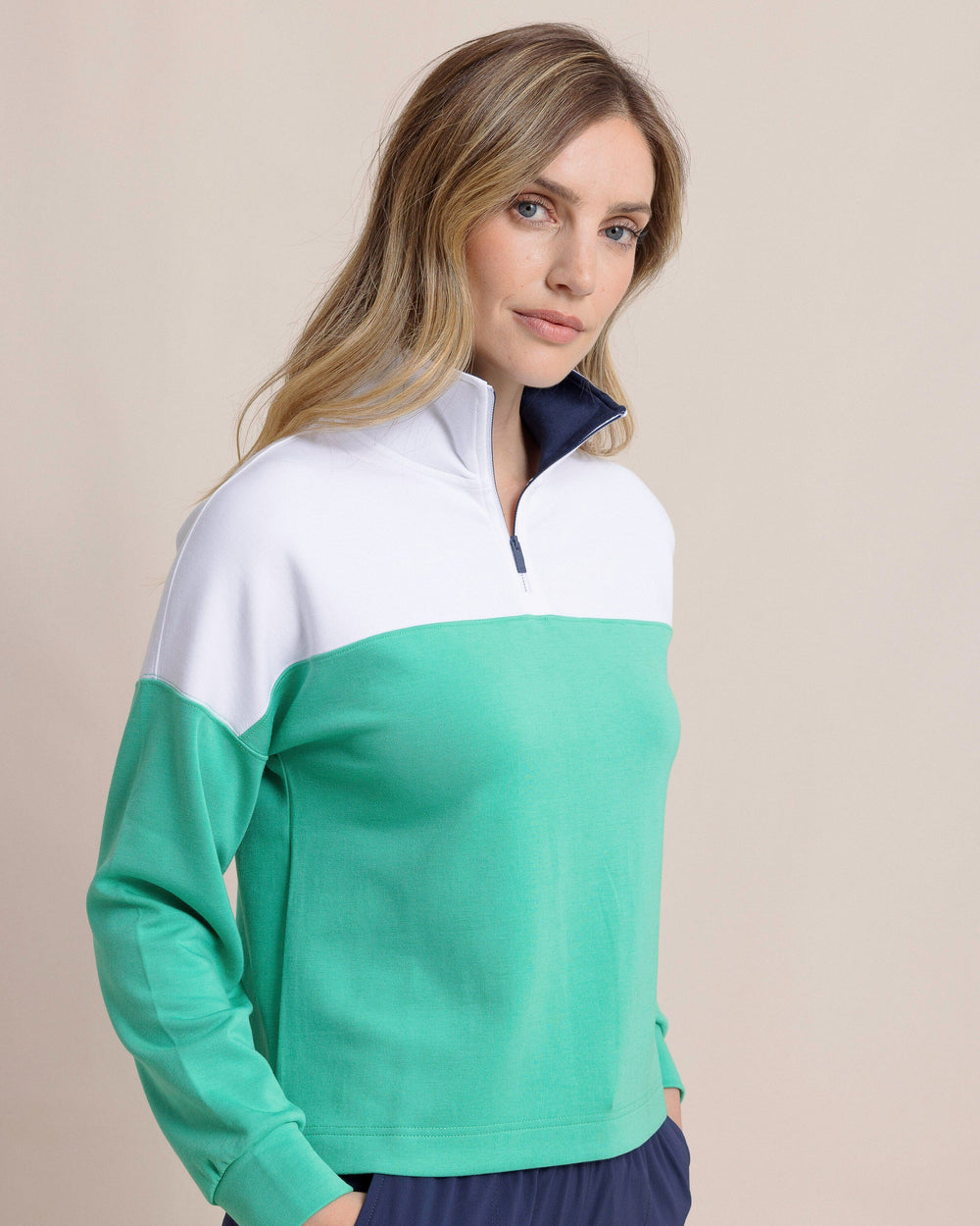 The side view of the Southern Tide Braylyn Zip Pullover by Southern Tide - Simply Green