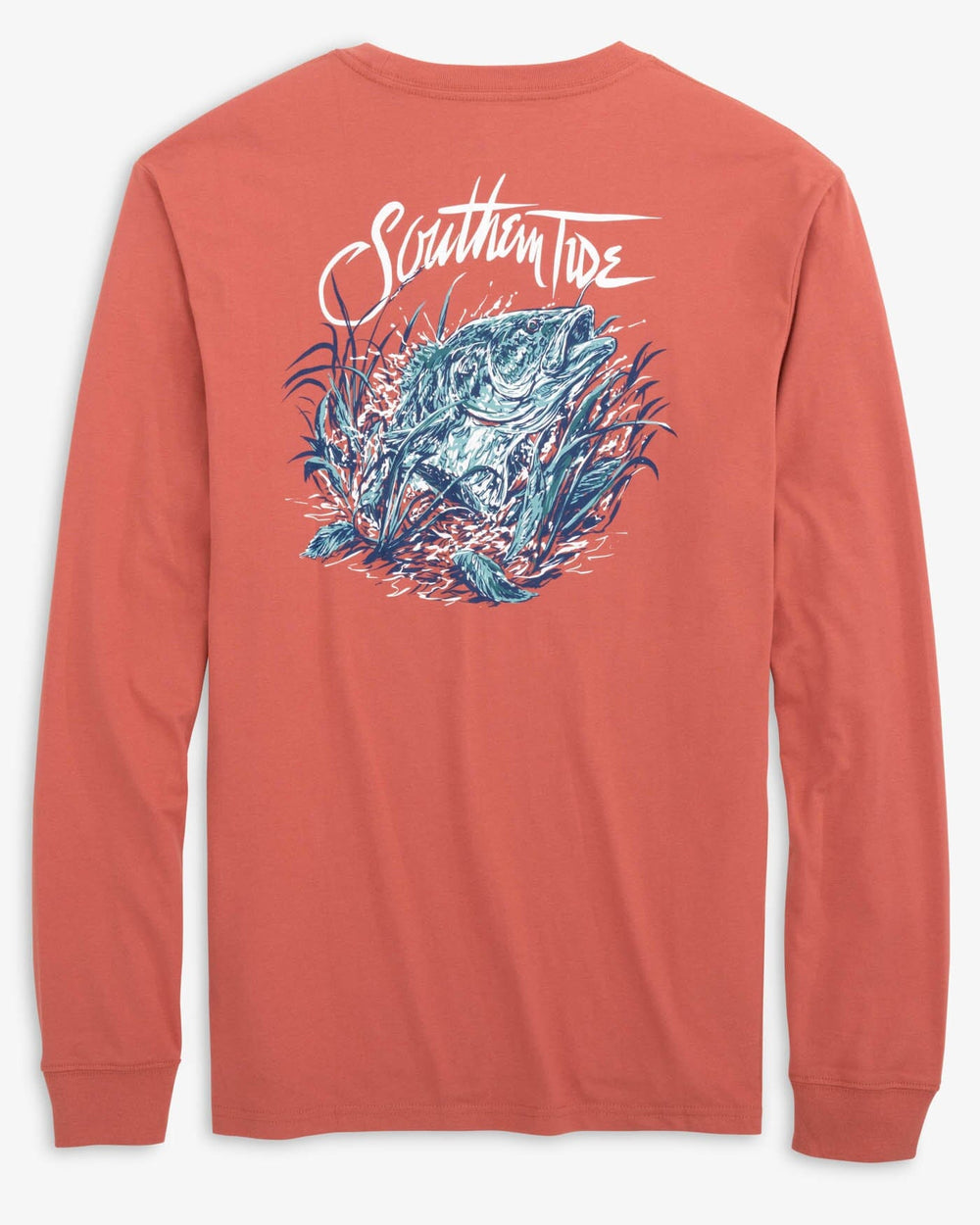 The back view of the Southern Tide Breakwater Bass Long Sleeve T-Shirt by Southern Tide - Dusty Coral