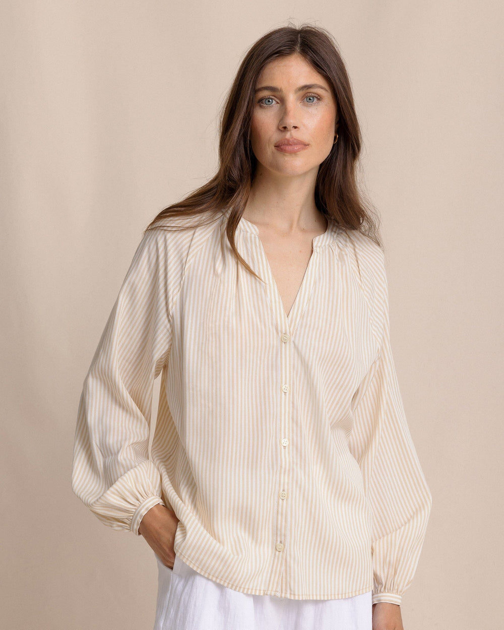 Women's Brinley Band Collar Button Down Shirt Women's Brinley Band Collar Button Down Shirt