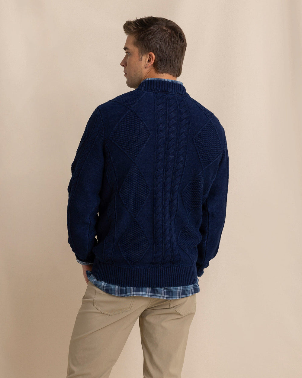 The back view of the Southern Tide Broad River Indigo Crewneck by Southern Tide - Dark Wash Indigo