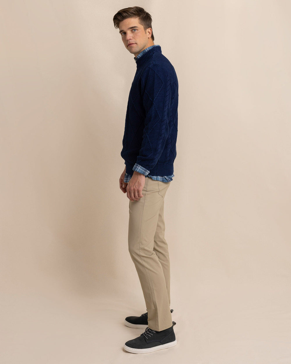 The front view of the Southern Tide Broad River Indigo Crewneck by Southern Tide - Dark Wash Indigo